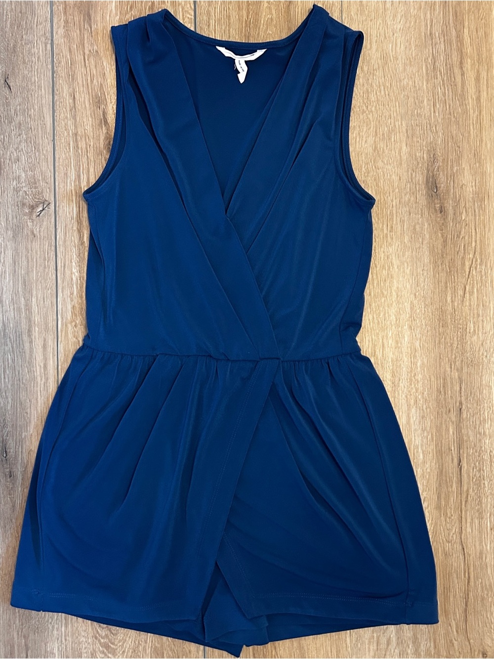 BCBGeneration Navy Sleeveless Faux-Wrap Romper